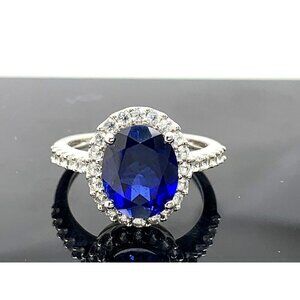 Engagement Ring 10k White Gold Blue Oval Cubic Zirconia Women's Jewelry …